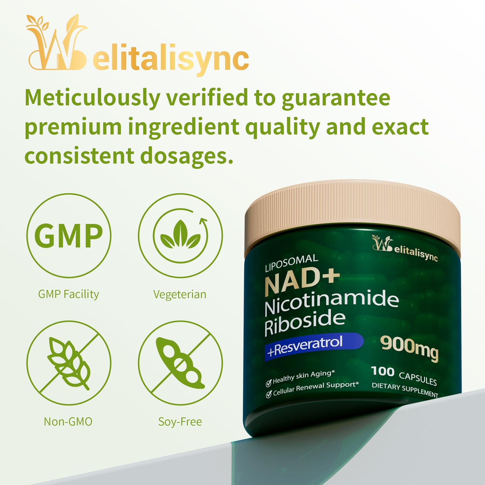Welitalisync vegan non-gmo badge on packaging highlighting clean label