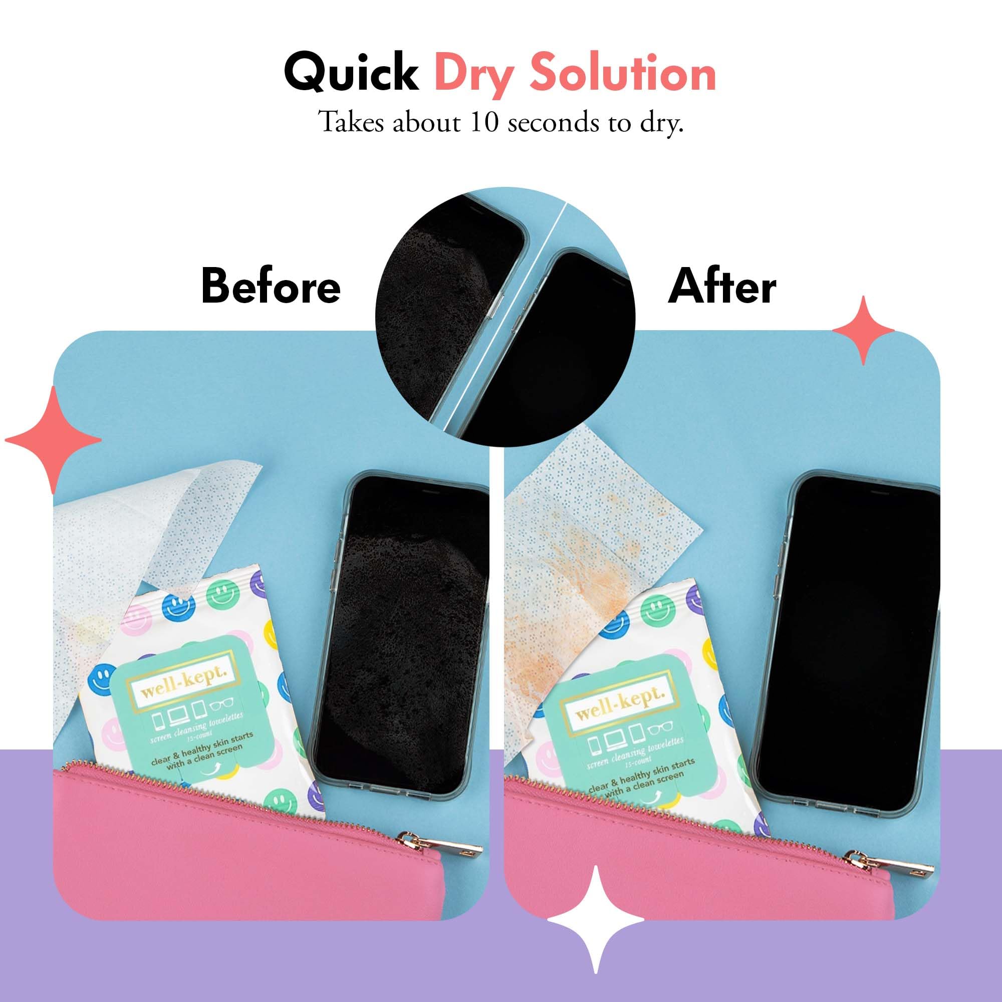 Well-Kept Wipes on laptop screen for quick, lint-free cleanup