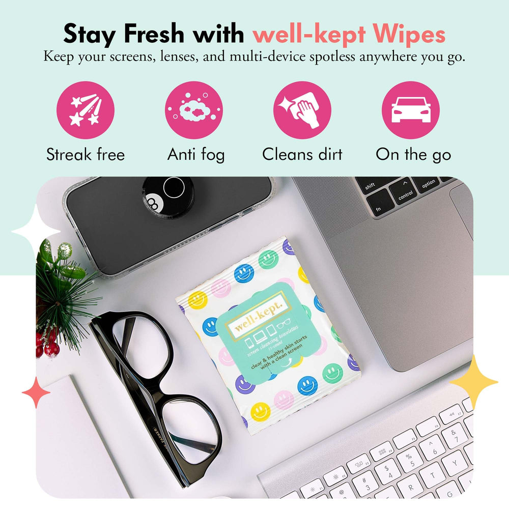 Well-Kept Wipes resealable pack open for convenient touch-screen cleaning