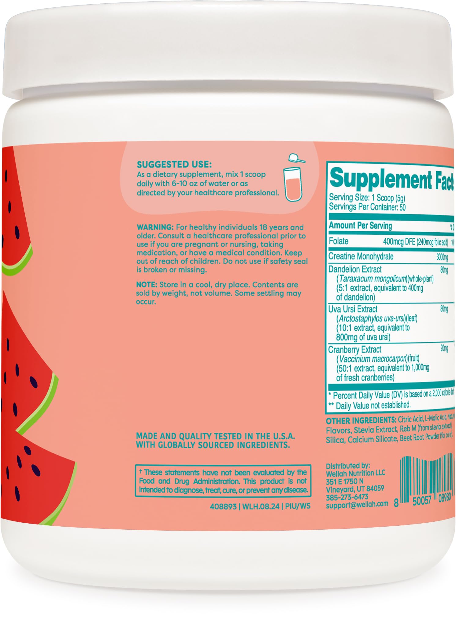 Wellah Creatine blend with dandelion and cranberry extract for daily recovery