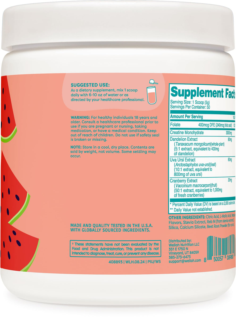 Wellah Creatine blend with dandelion and cranberry extract for daily recovery