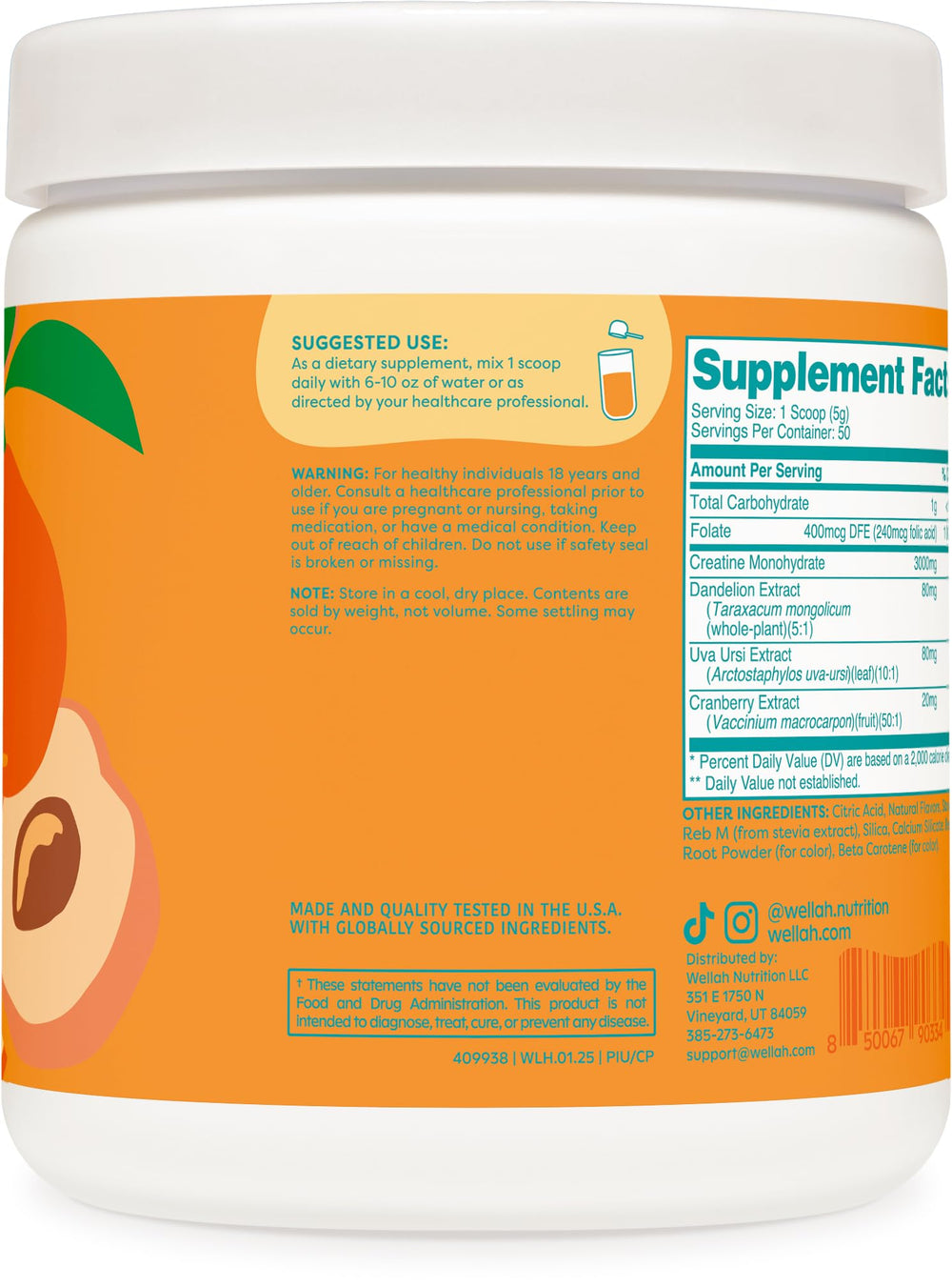 Wellah Creatine with dandelion and cranberry extract highlights a natural blend for wellness routines