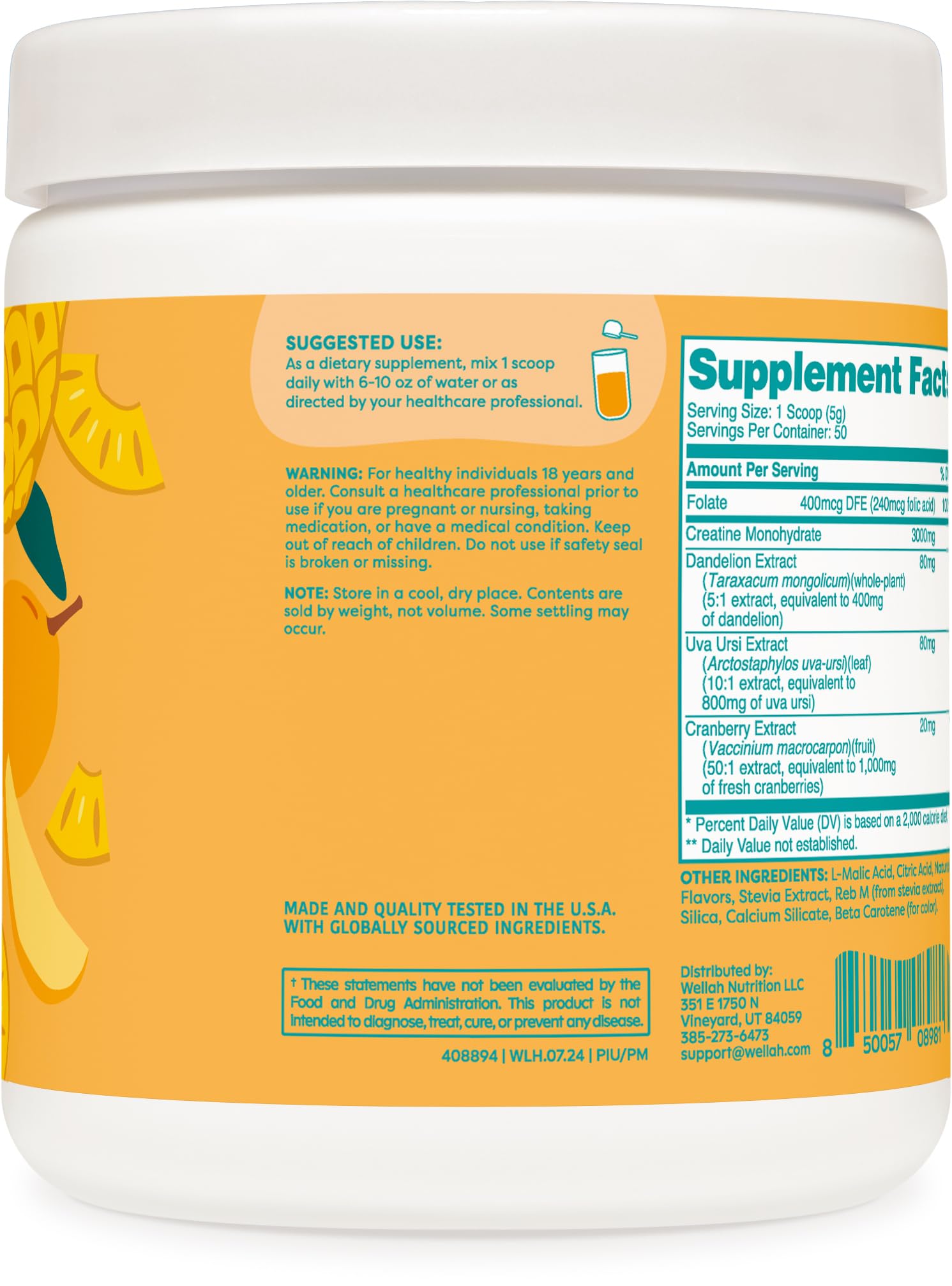 Wellah Creatine for Women label close-up highlighting Creatine Monohydrate blend