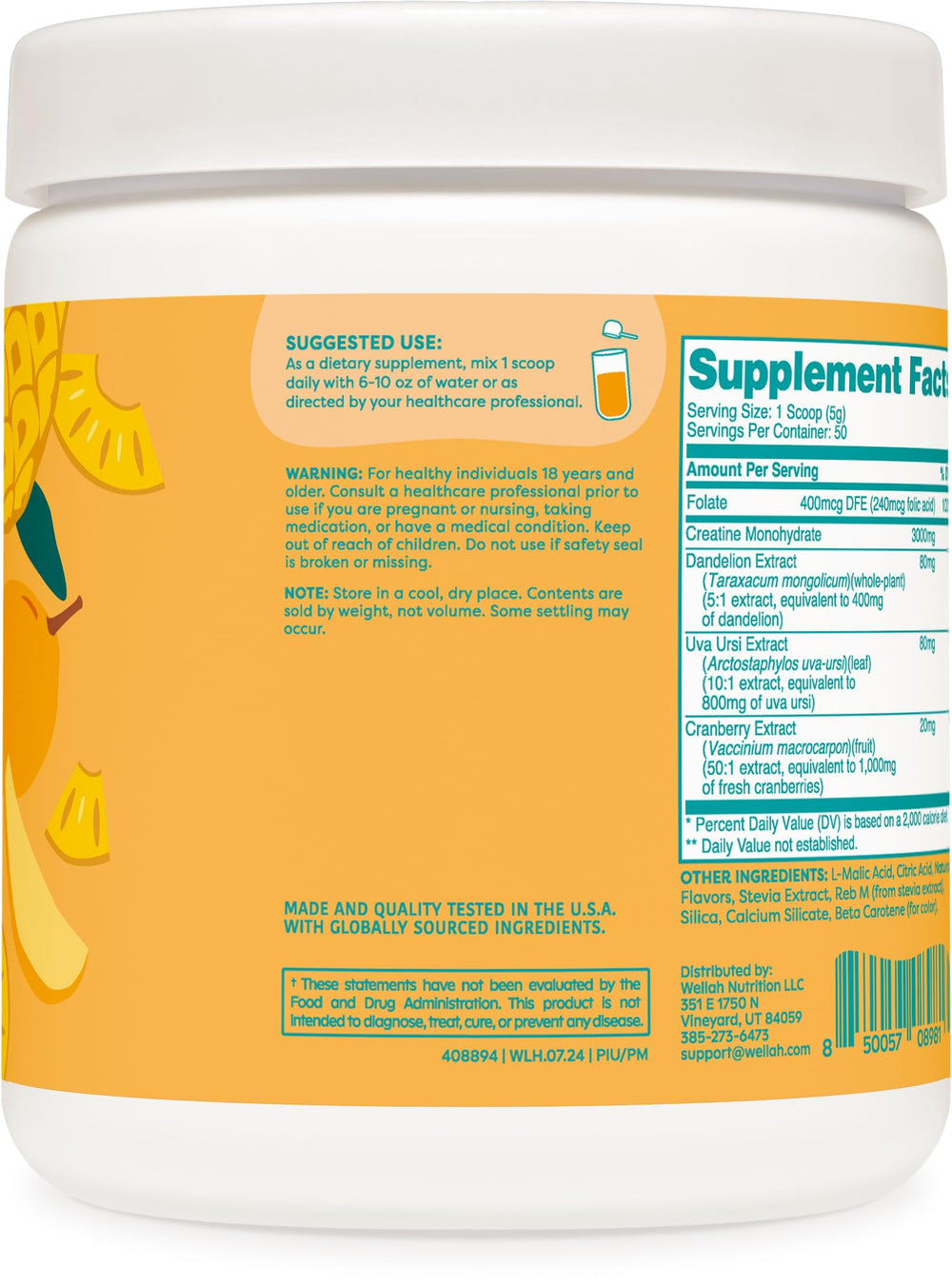 Wellah Creatine for Women label close-up highlighting Creatine Monohydrate blend