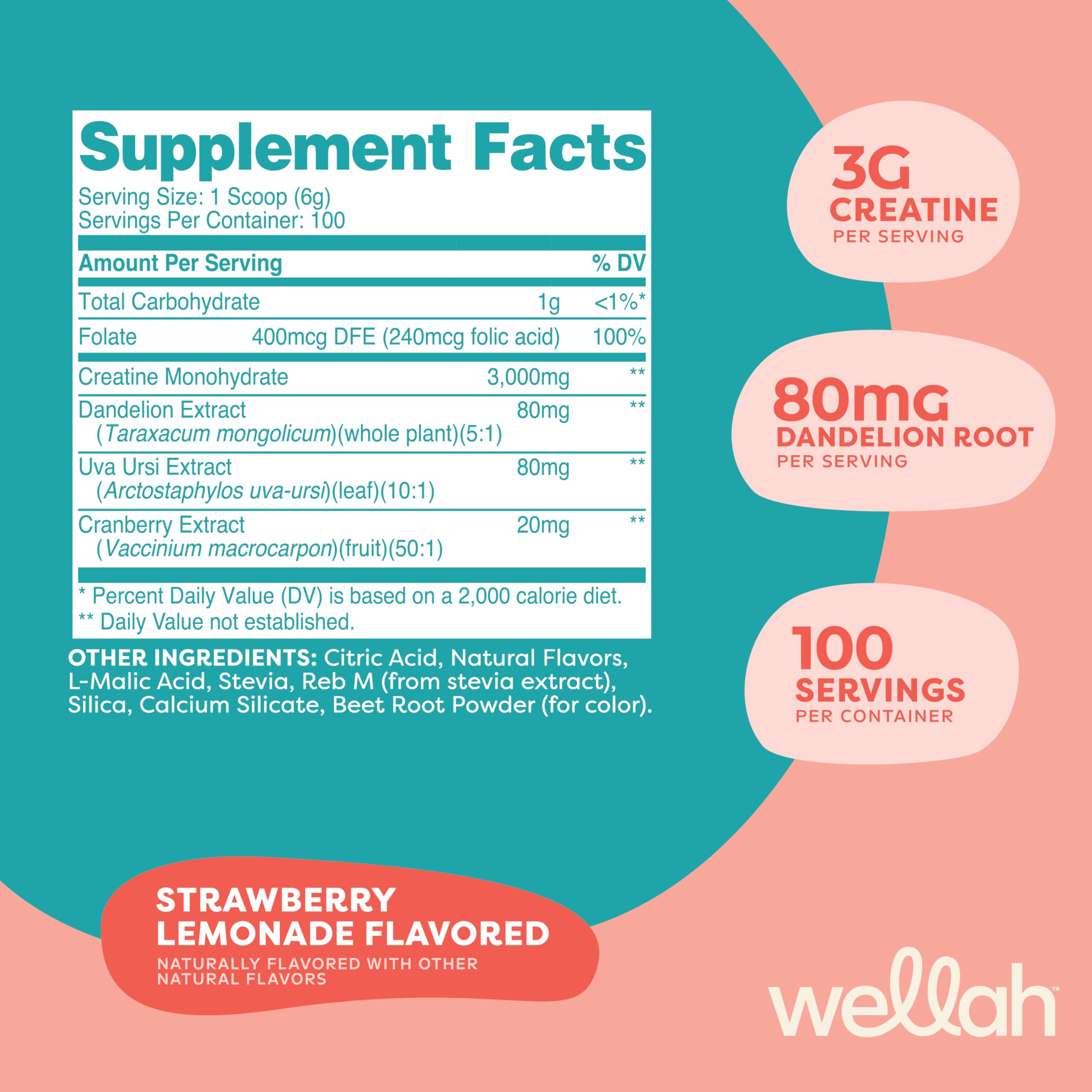 Wellah Creatine for Women scoop showing 3 g per dose