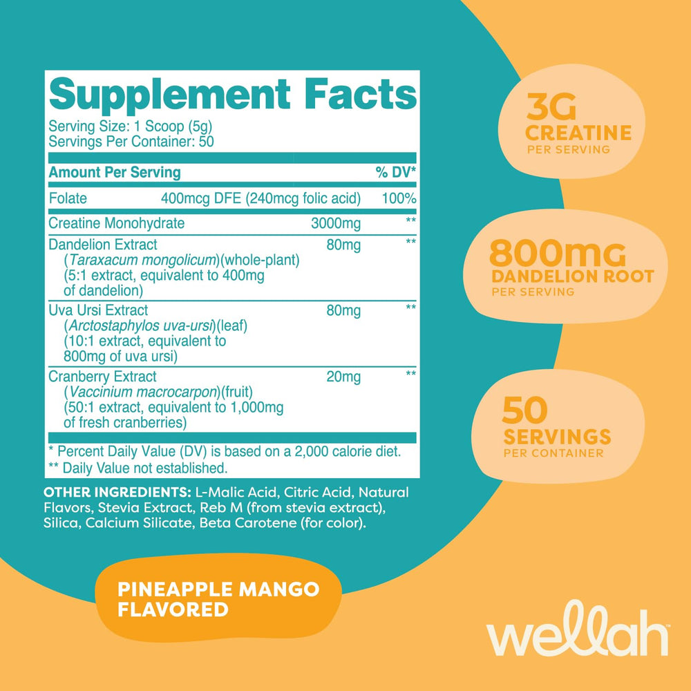 Wellah Creatine for Women scoop to measure a precise daily serving in Pineapple Mango