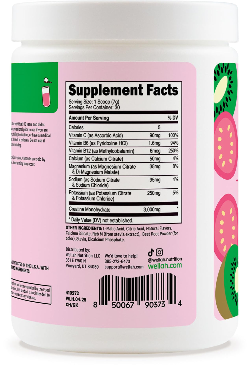 Wellah Creatine + Hydration Powder serving bottle shows 30 servings for extended use
