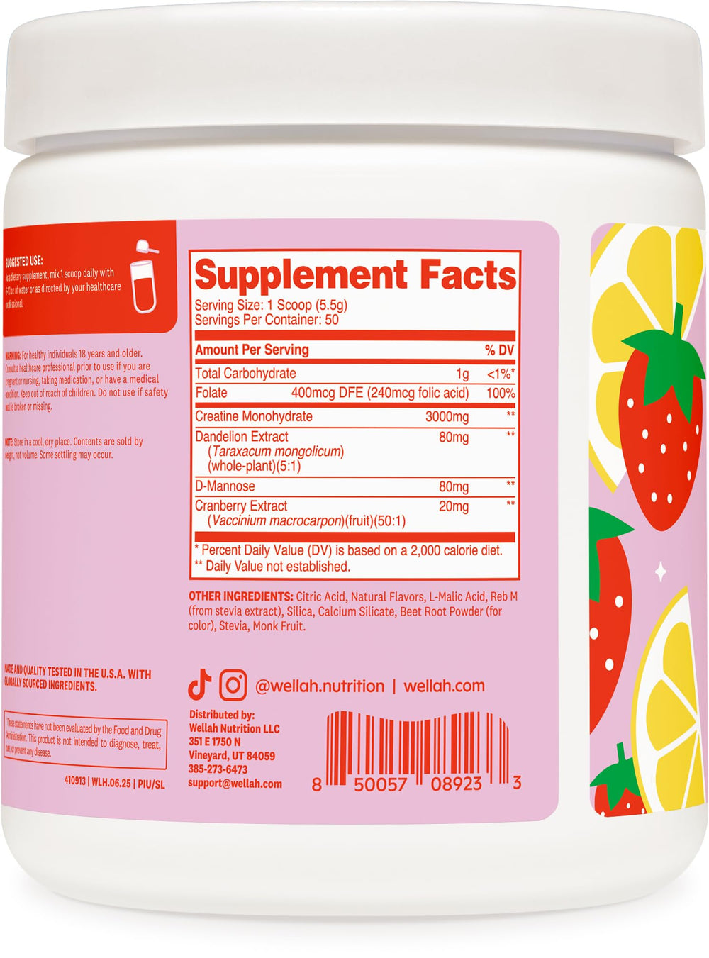 Wellah Creatine Monohydrate strawberry-lemonade serve presents a refreshing flavor option for a post-workout ritual.