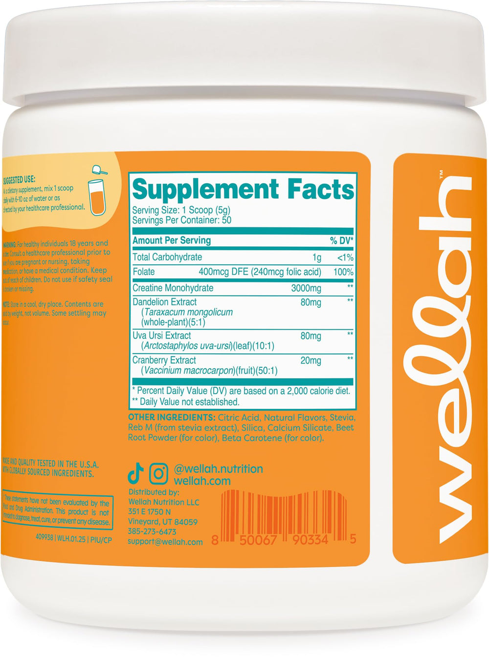 Wellah Creatine label emphasizes NSF GMP certification and third-party testing for quality