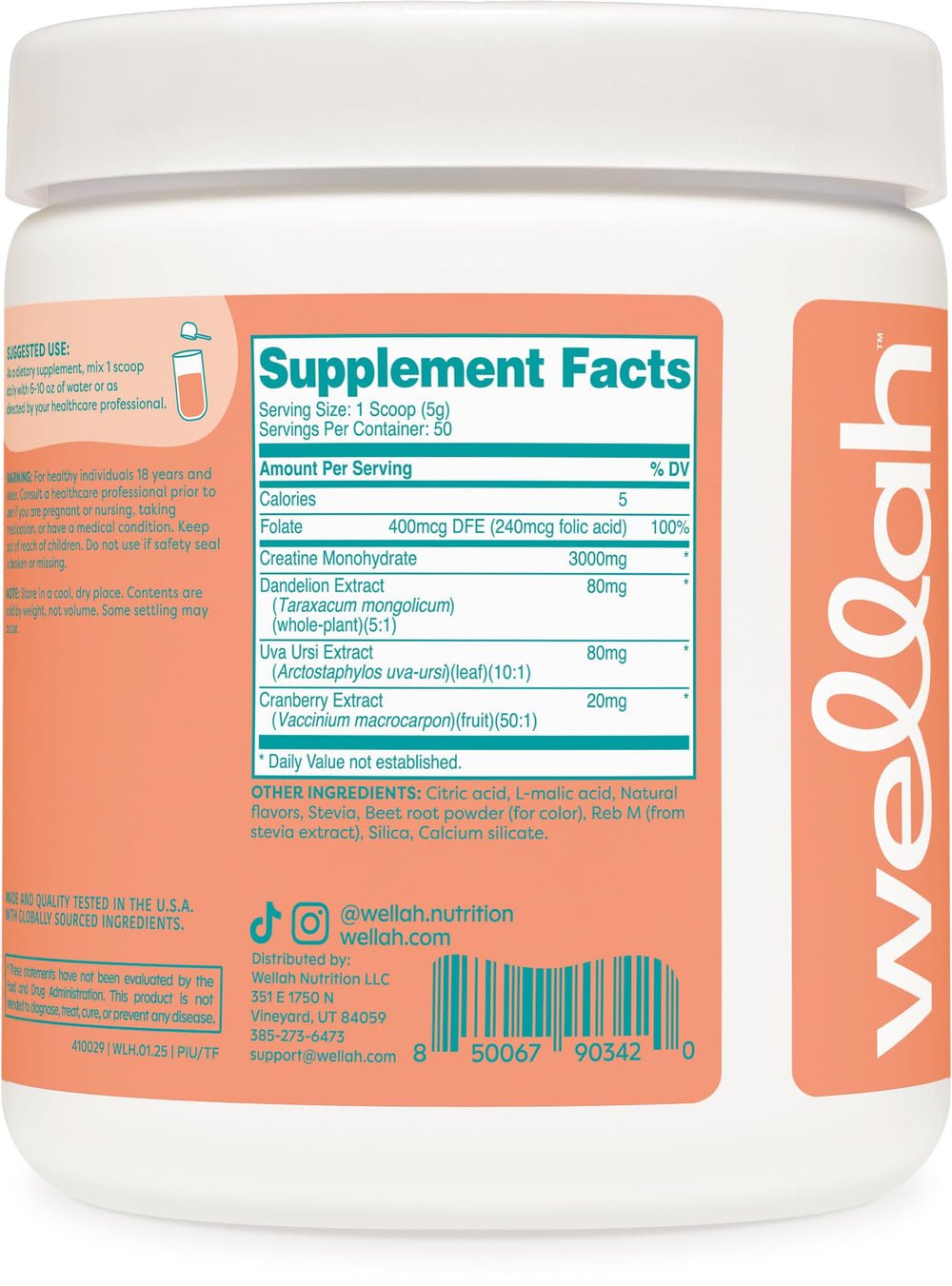 Wellah Creatine serving scoop showing 3 g per serving label