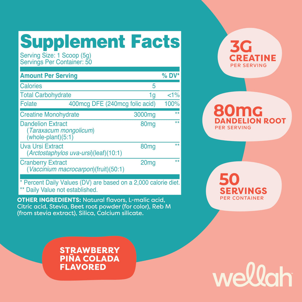Wellah Creatine for Women scoop shows 3 g per serving for consistency.