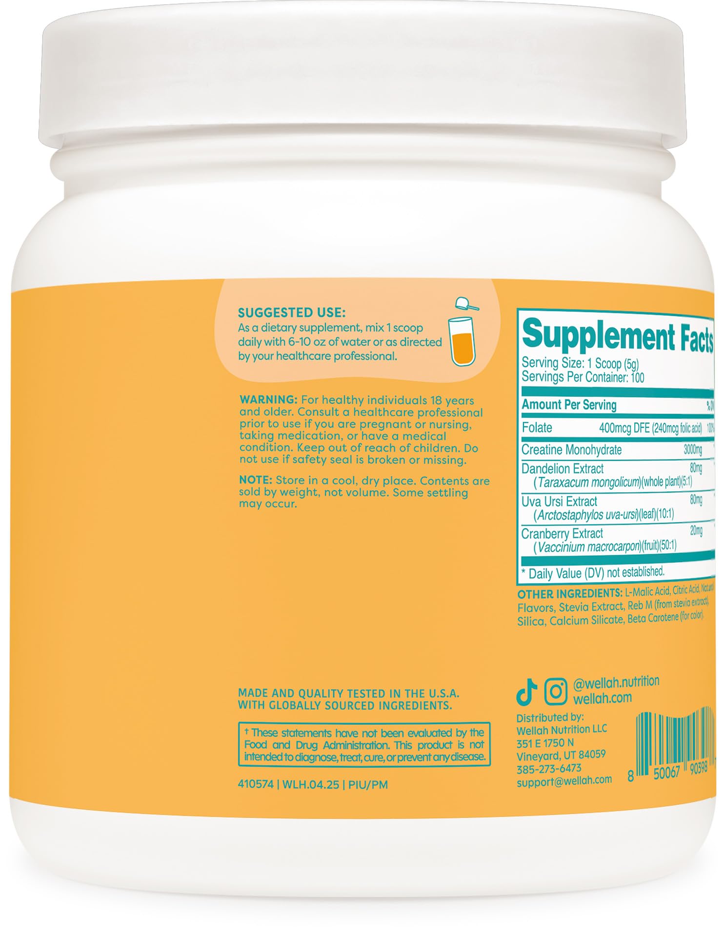 Wellah Creatine for Women dandelion and cranberry extract natural blend visual.