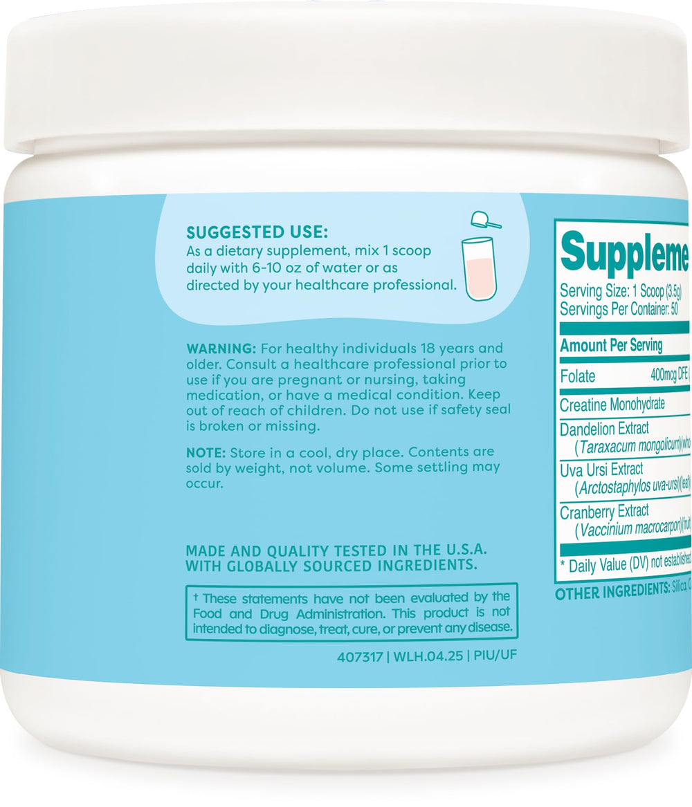 Wellah Creatine for Women features dandelion and cranberry extract for natural ingredients.