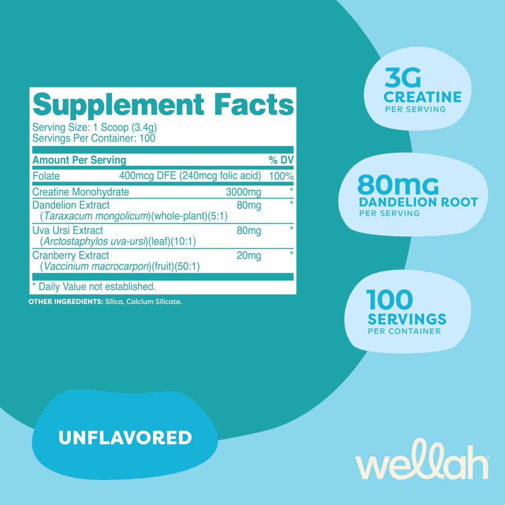 Wellah Creatine with dandelion extract close-up for a natural blend in daily routines.