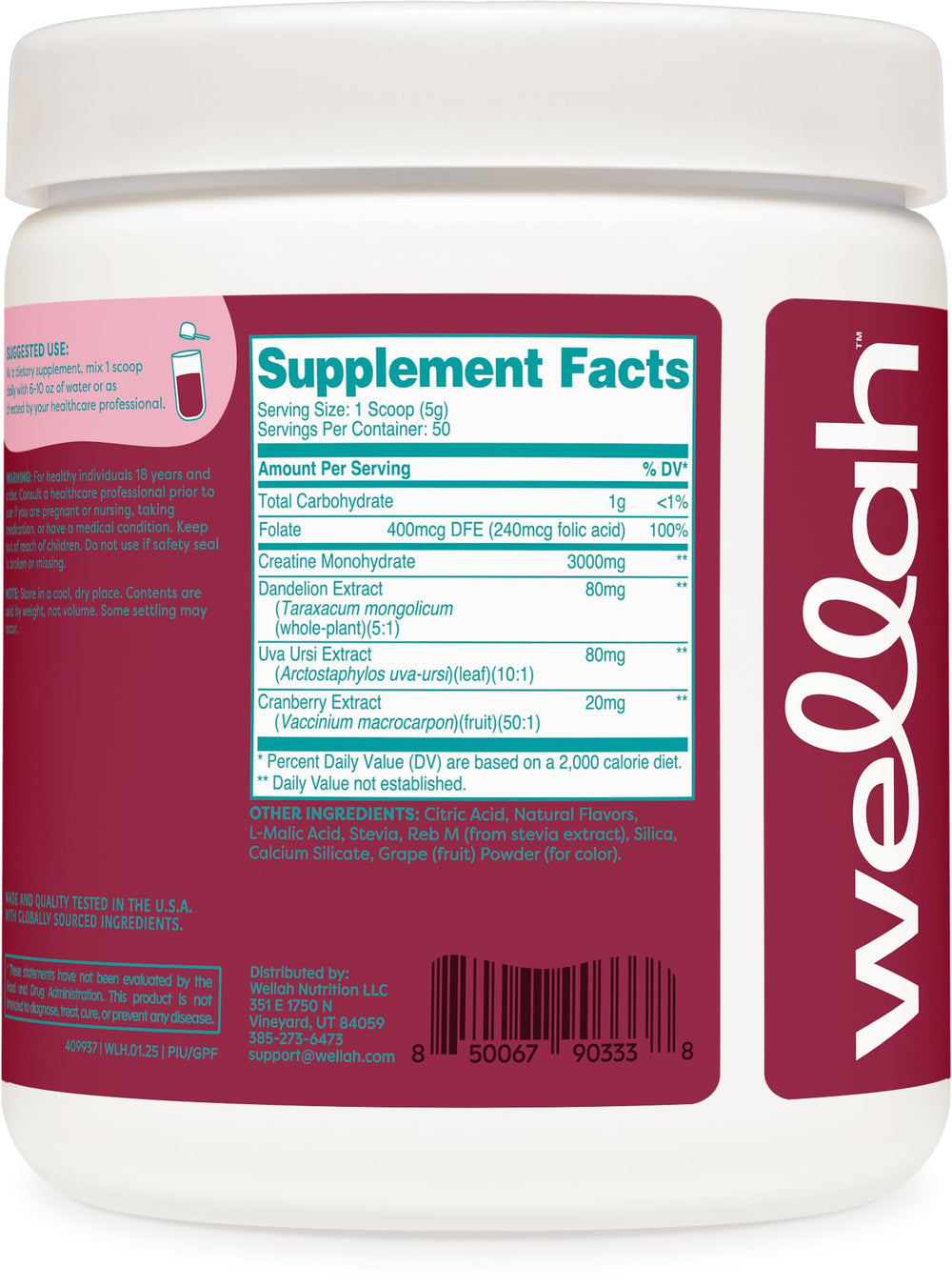 Pouring Wellah Creatine for Women powder into a glass.