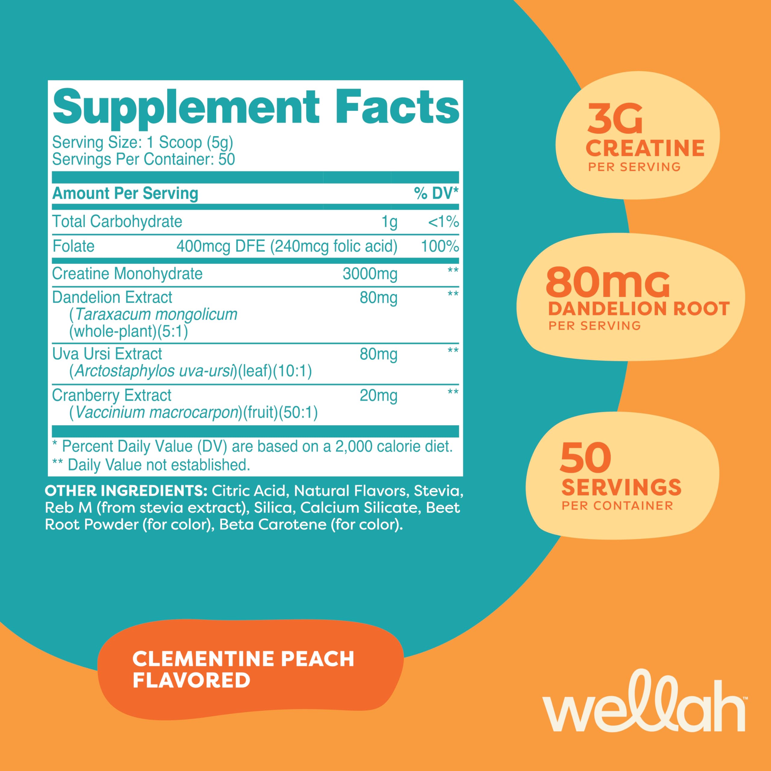 Wellah Creatine for Women scoop shows 3 g per serving for daily supplementation