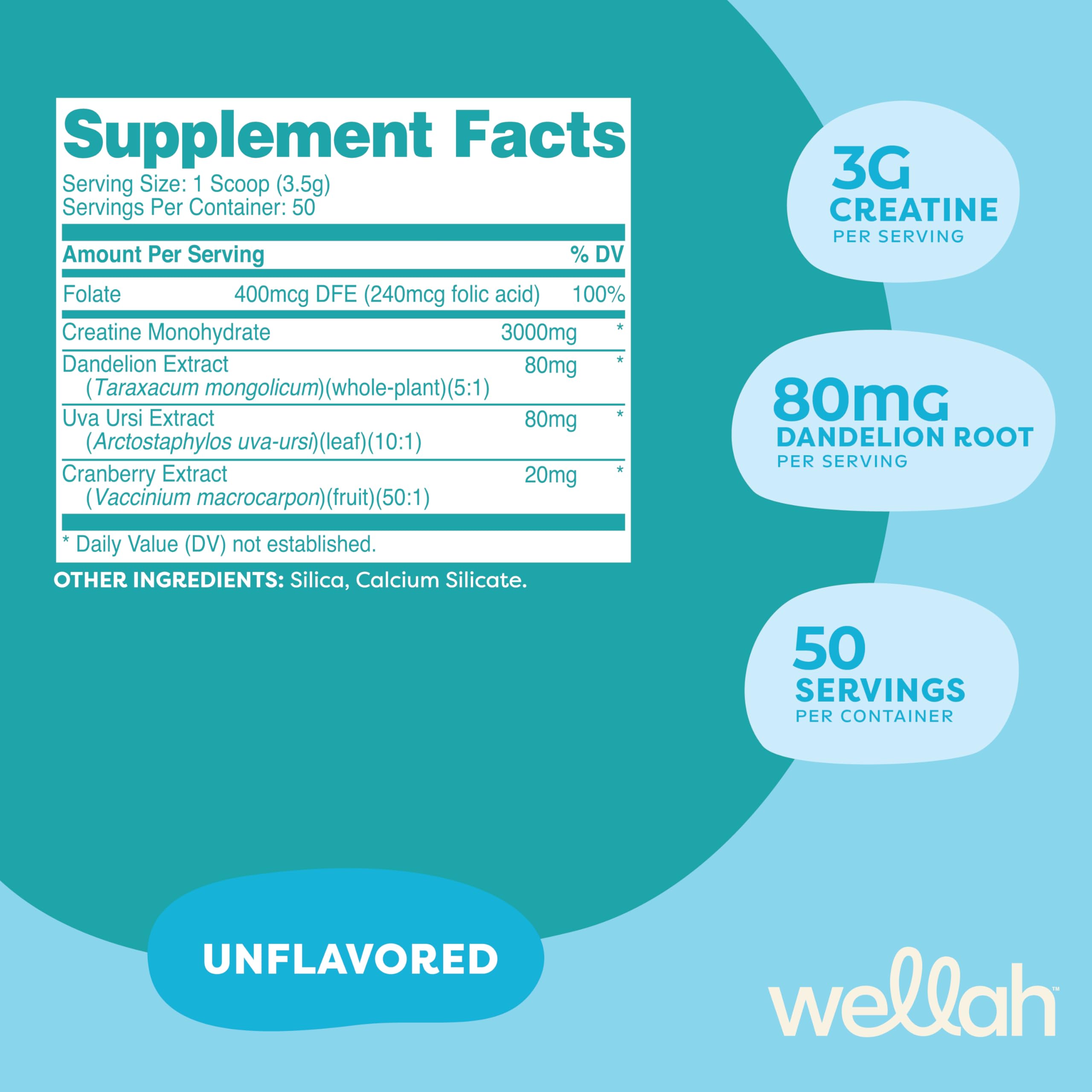 Wellah Creatine for Women scoop and powder ready for mixing with beverages.