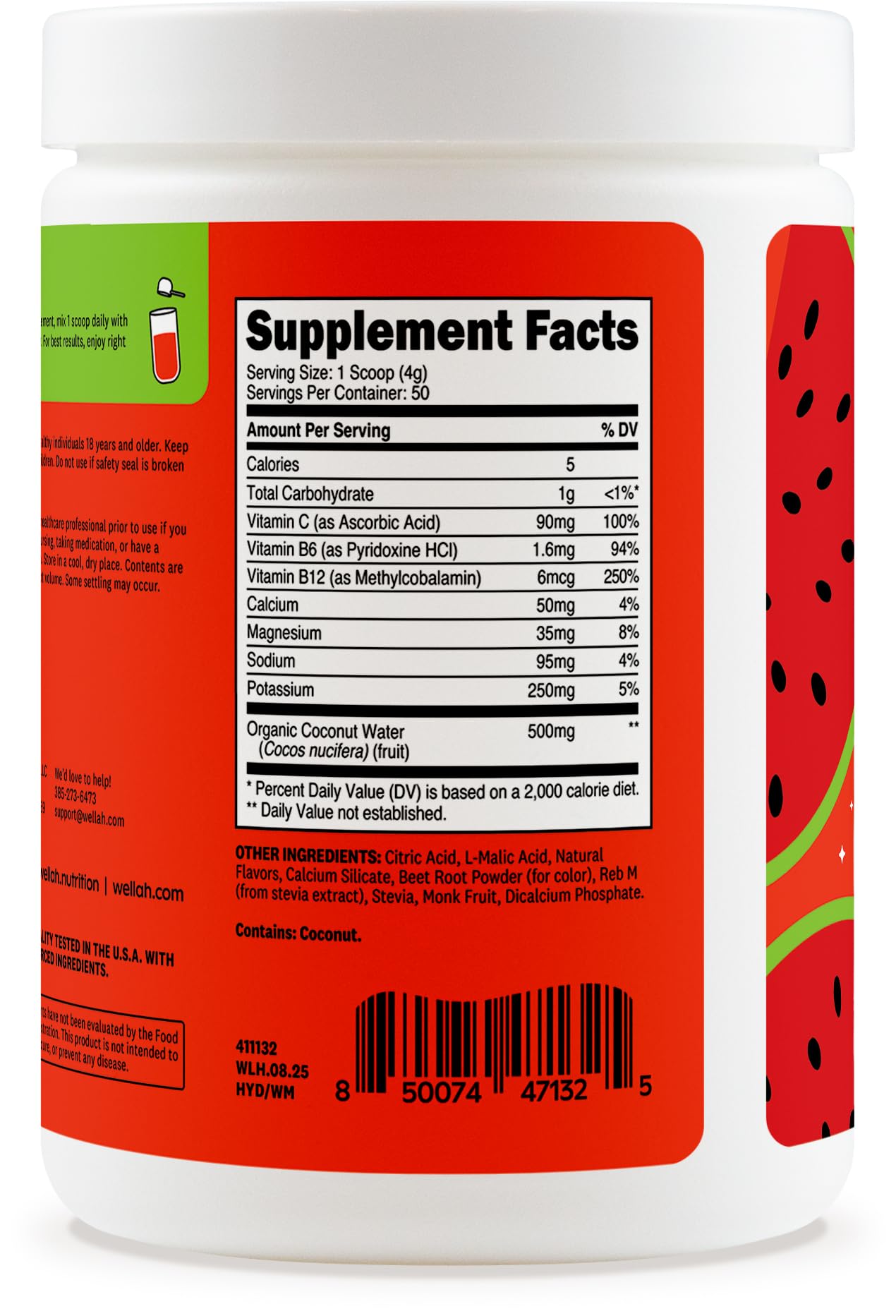 Wellah Electrolytes Watermelon dissolving powder in water with zero sugar