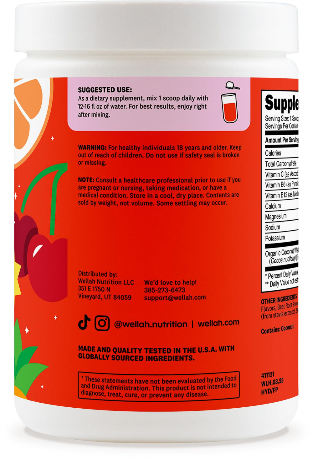 Wellah Electrolytes Watermelon tub packaging highlights 50 servings for daily hydration