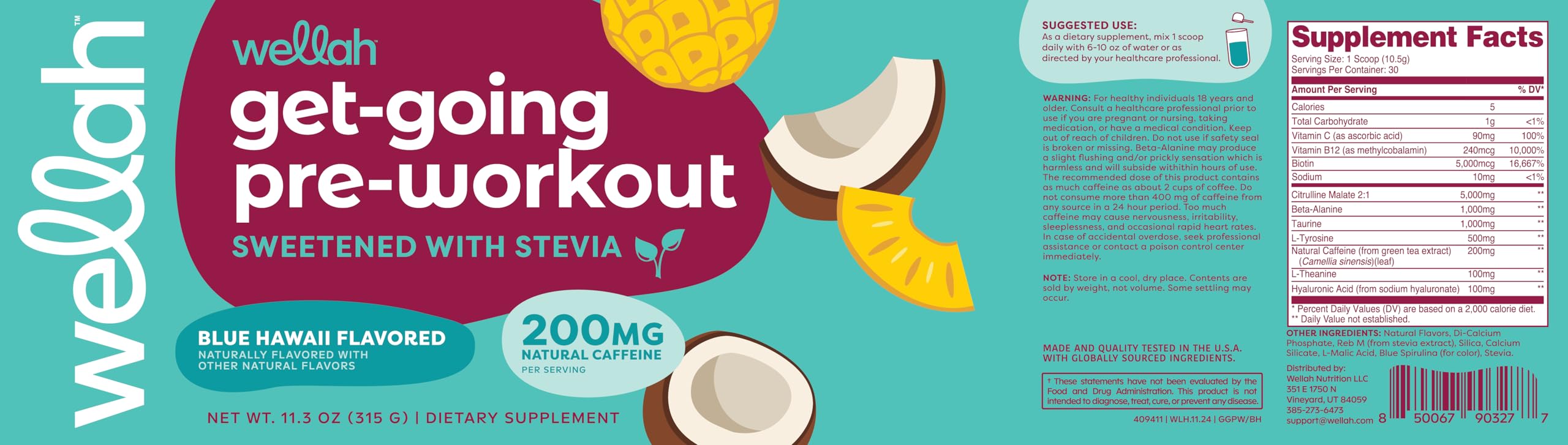 Wellah Get-Going beta-alanine container close-up suggests endurance-focused formulation.
