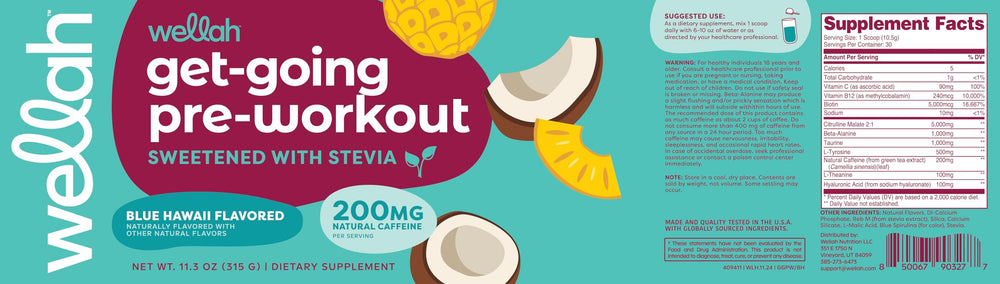 Wellah Get-Going beta-alanine container close-up suggests endurance-focused formulation.
