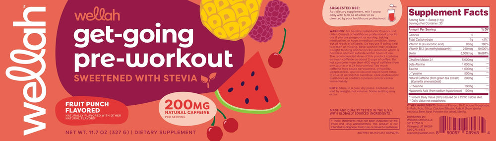 Wellah Get-Going bottle showing ingredients for quality you can trust.