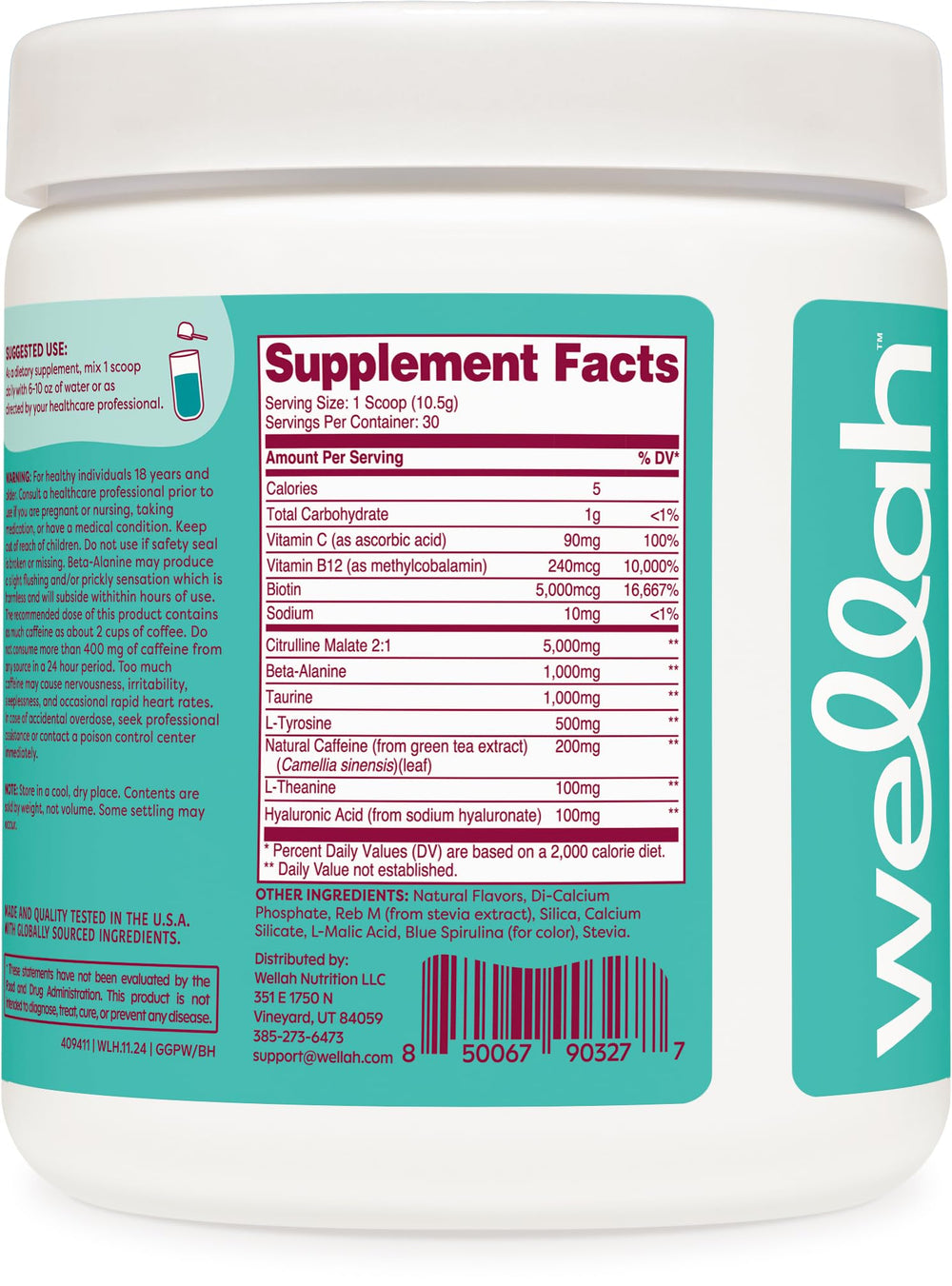 Wellah Get-Going citrulline malate label shows key performance ingredients.