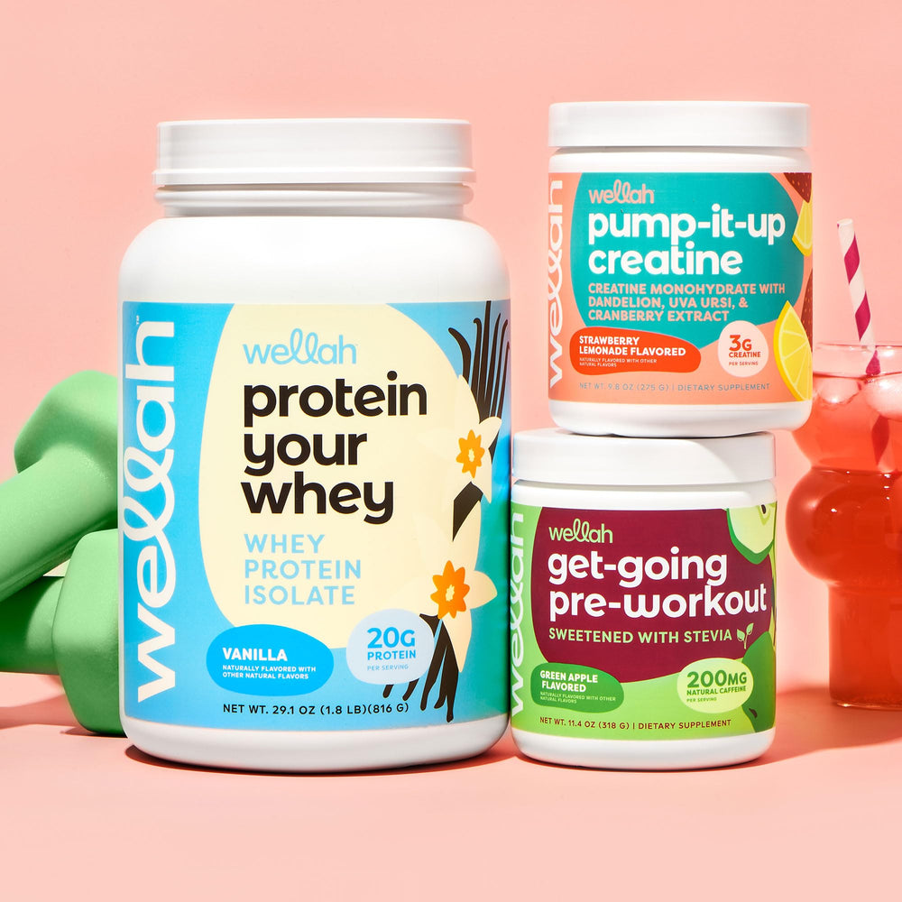 Wellah Get-Going Green Apple packaging on shelf during gym visit.