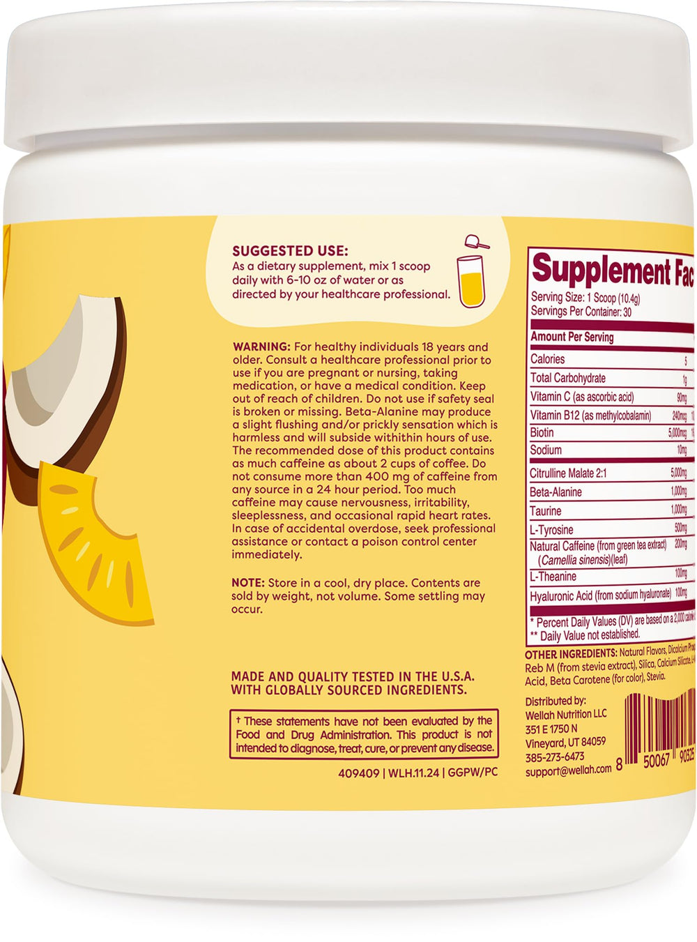 Wellah Get-Going natural caffeine shows 200 mg per serving.