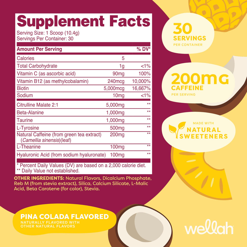 Wellah Get-Going Pina Colada powder close-up shows flavor and mixability.