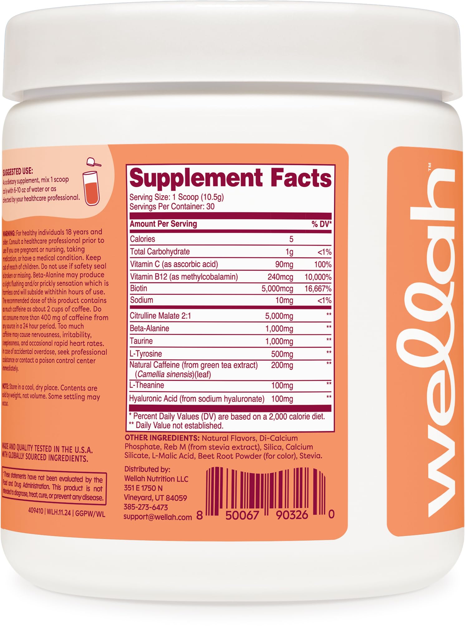 Stevia-sweetened Wellah Get-Going flavor with no added calories