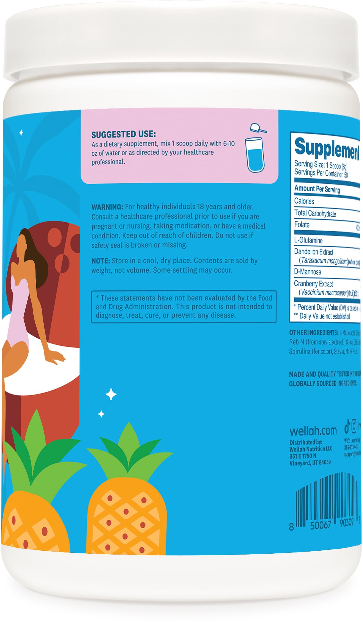 Wellah L-Glutamine Blue Hawaii mixing glass for quick blends