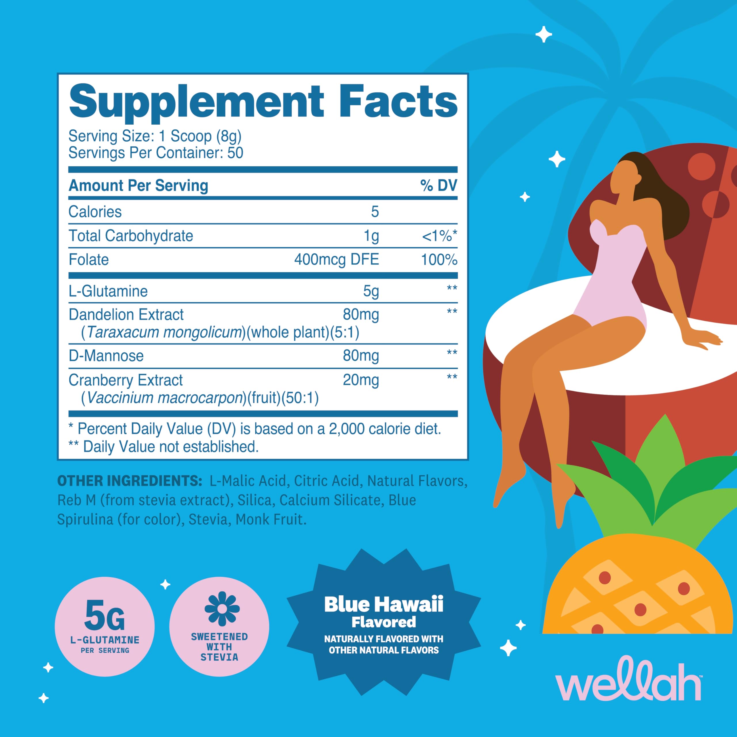 Wellah L-Glutamine Blue Hawaii serving scoop enables precise 5g portions