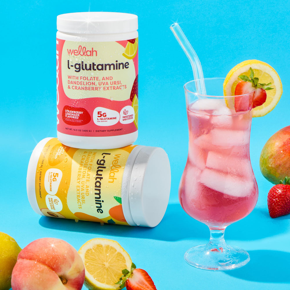 Wellah L-Glutamine packaging shot signals value and third-party testing.