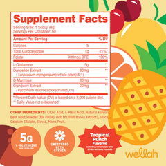 Wellah L-Glutamine Tropical Punch scoop for precise 5 g servings.