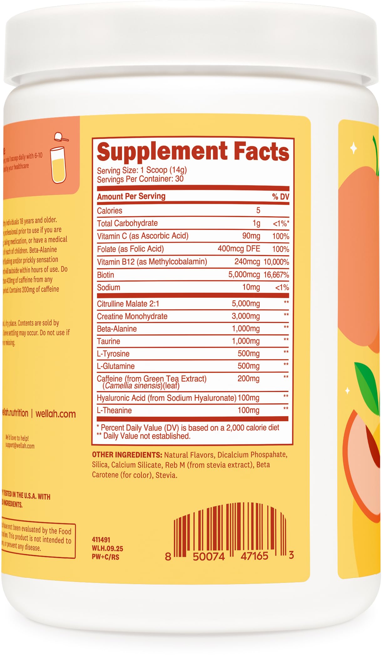 Wellah pre-workout peach mango glass with bubbles highlighting refreshment and sensory appeal.