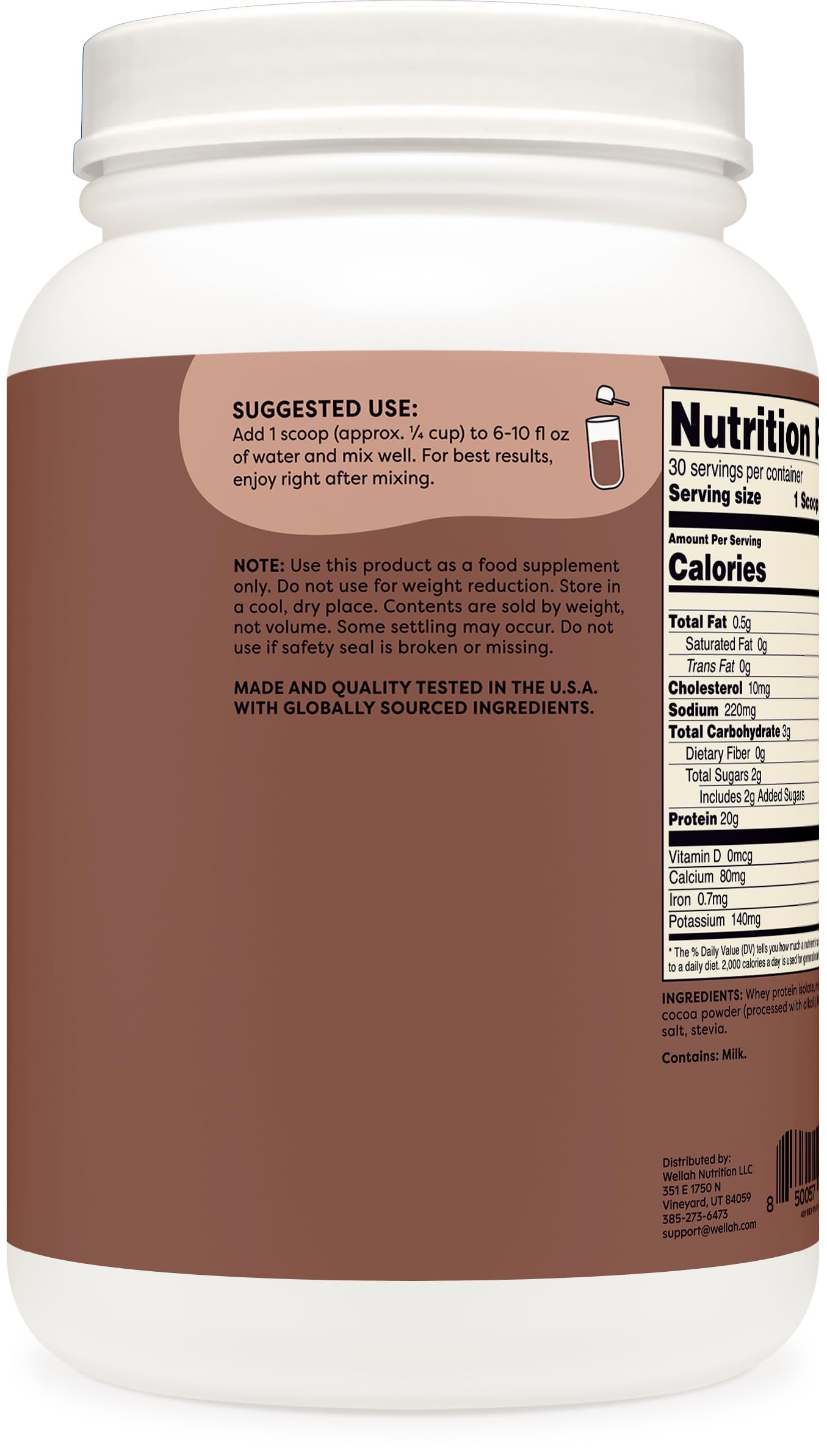 Wellah Protein Your Whey ingredients label close-up, highlighting high quality whey protein isolate.