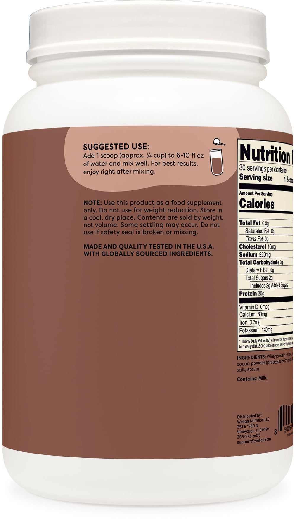 Wellah Protein Your Whey ingredients label close-up, highlighting high quality whey protein isolate.