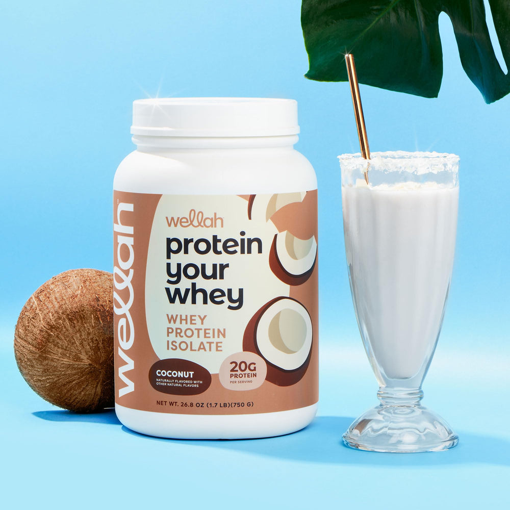 Wellah Protein Your Whey nutrition label, highlighting NSF and ISO testing for trusted quality.