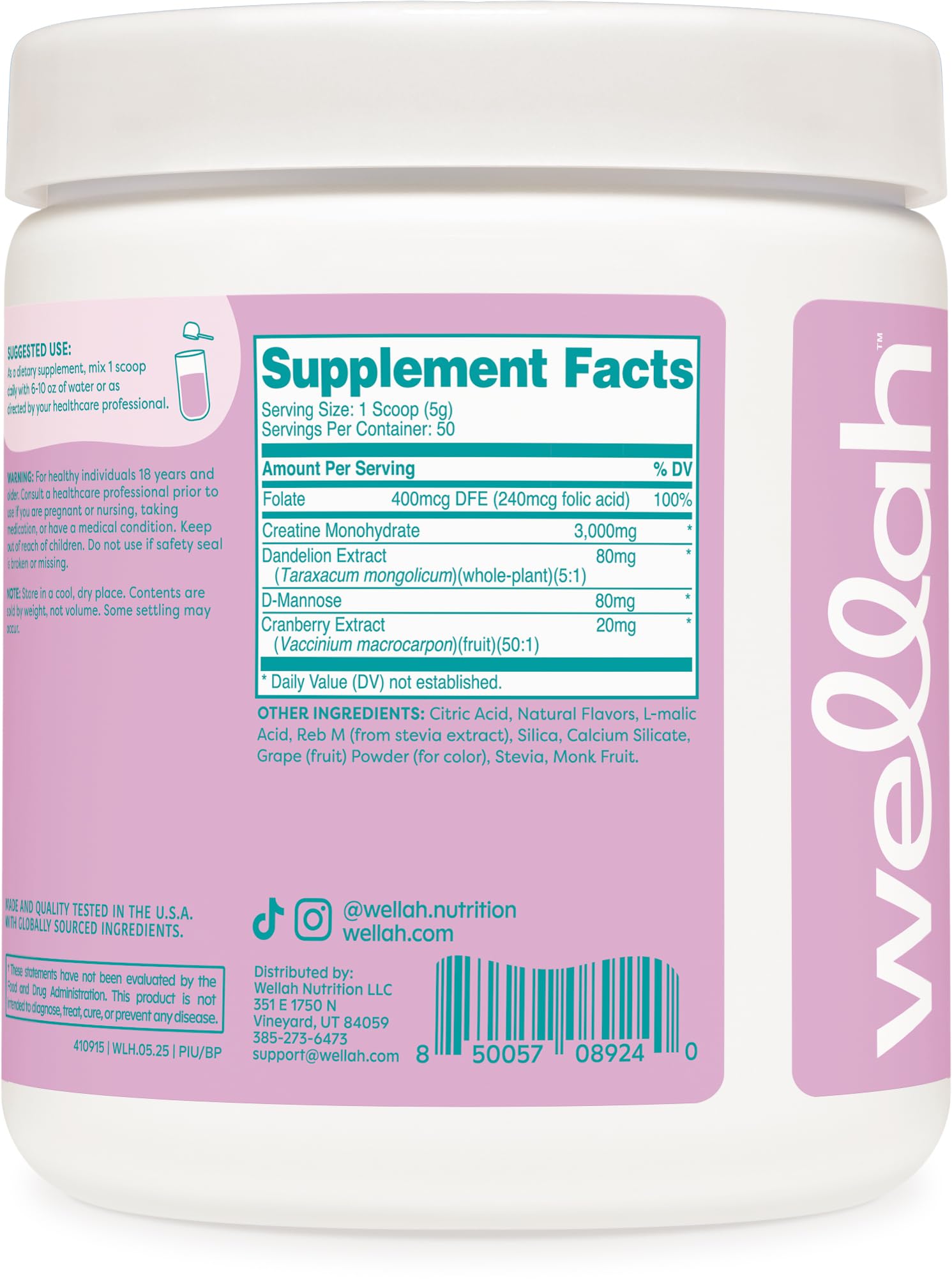 Wellah 50-serving bottle shown for long-term training use.