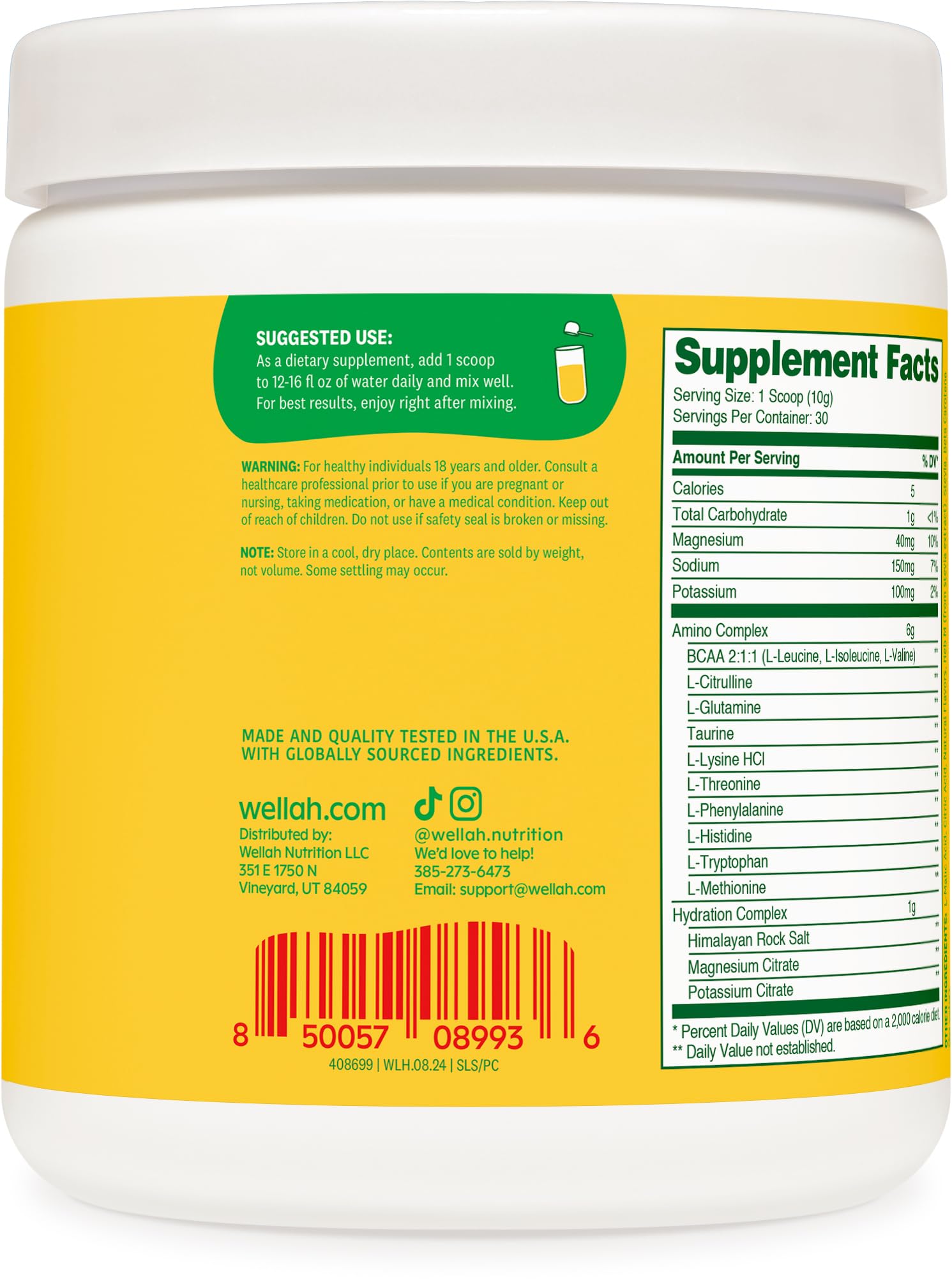 Wellah So Long Soreness BCAA powder close-up shows powder texture and tropical aroma