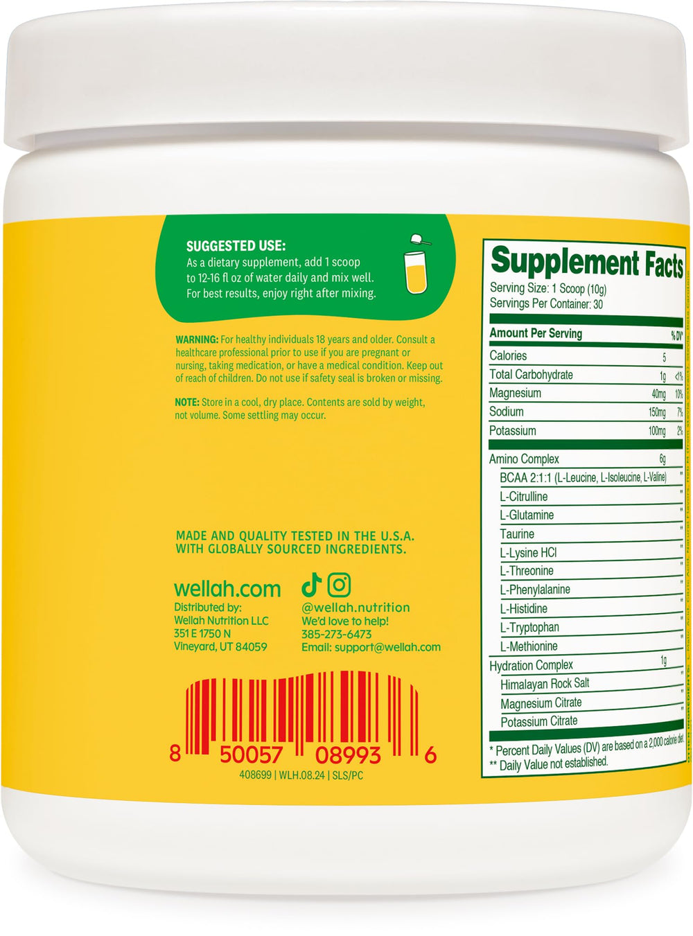 Wellah So Long Soreness BCAA powder close-up shows powder texture and tropical aroma