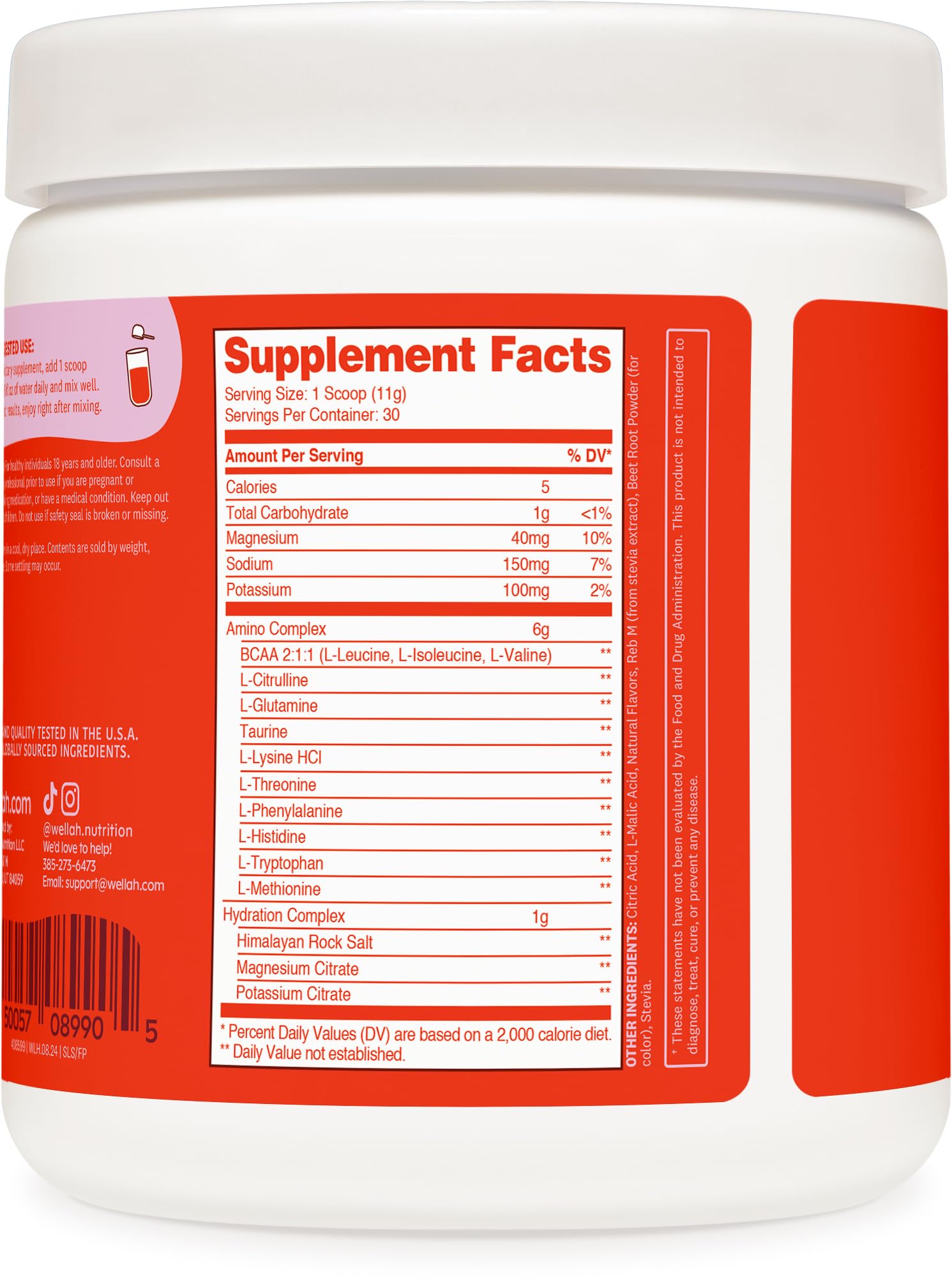 Wellah So Long Soreness BCAA Powder packaging displaying 30 servings for easy planning.