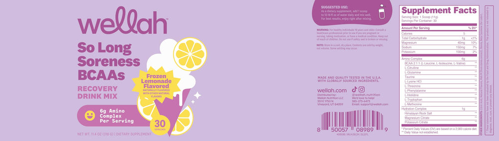 Wellah So Long Soreness BCAA Powder GMP facility reference highlights quality standards.