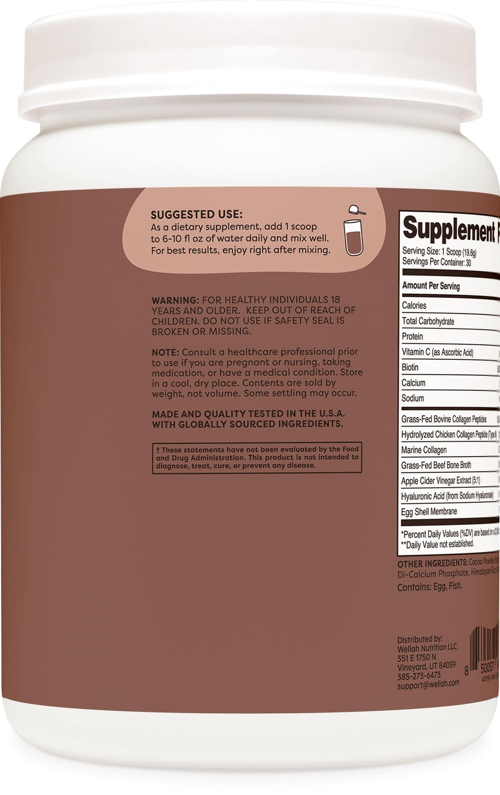 Wellah The Afterglow ingredients chart highlights collagen types and extras.
