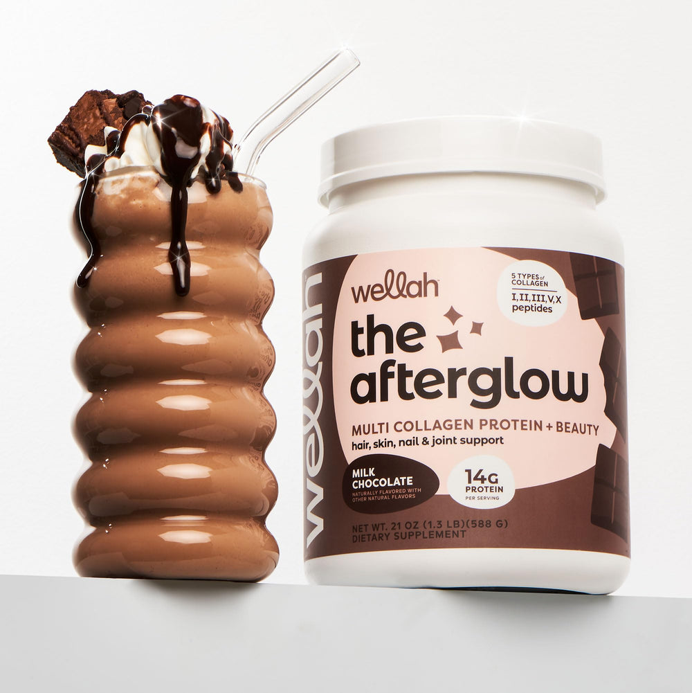 Wellah The Afterglow packaging front features a 30-serving bottle.