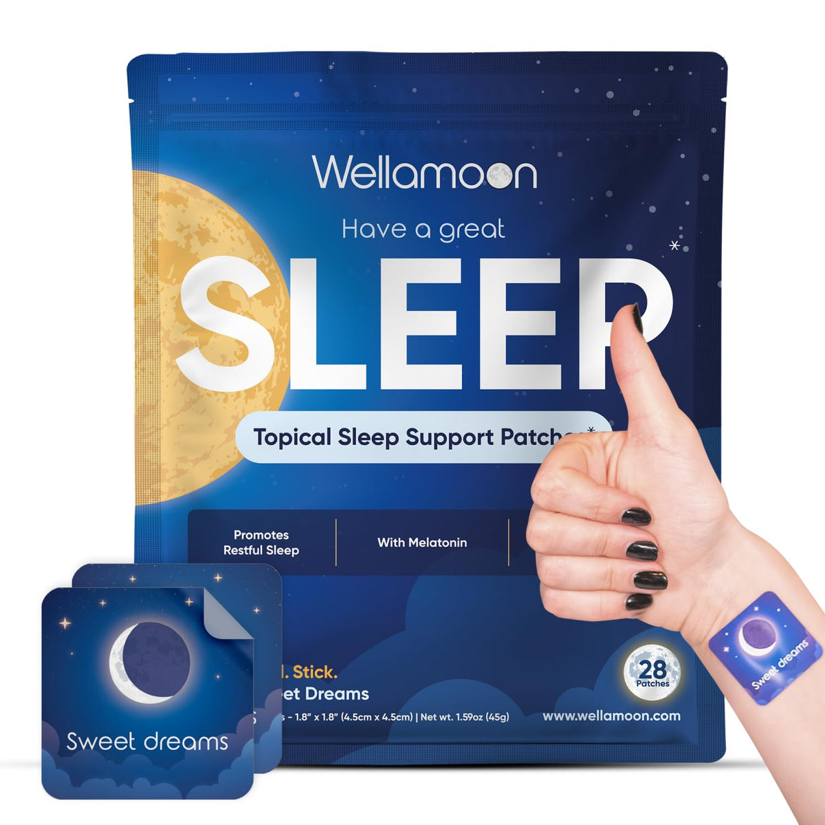 Wellamoon Original Sleep Patches package shown for discreet nightly use.