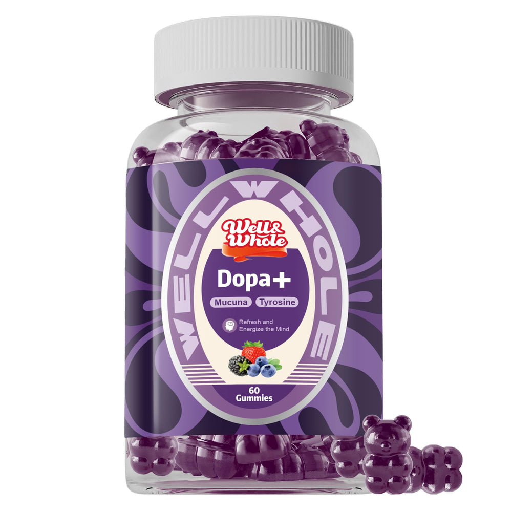 Well&Whole Dopamine Gummies bottle with berry flavor for daily mood support.