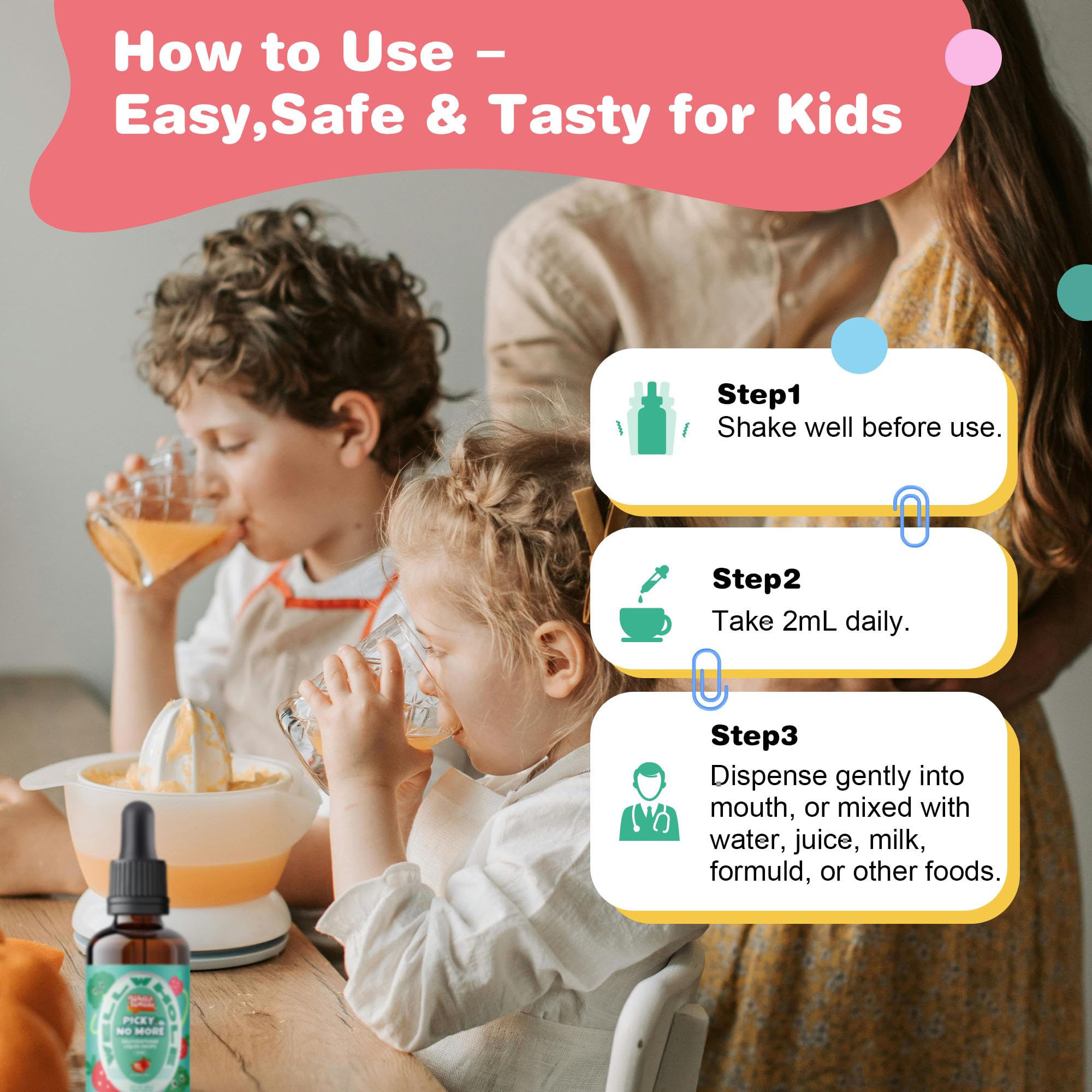 Well&Whole kids liquid being added to drink for effortless daily nutrition