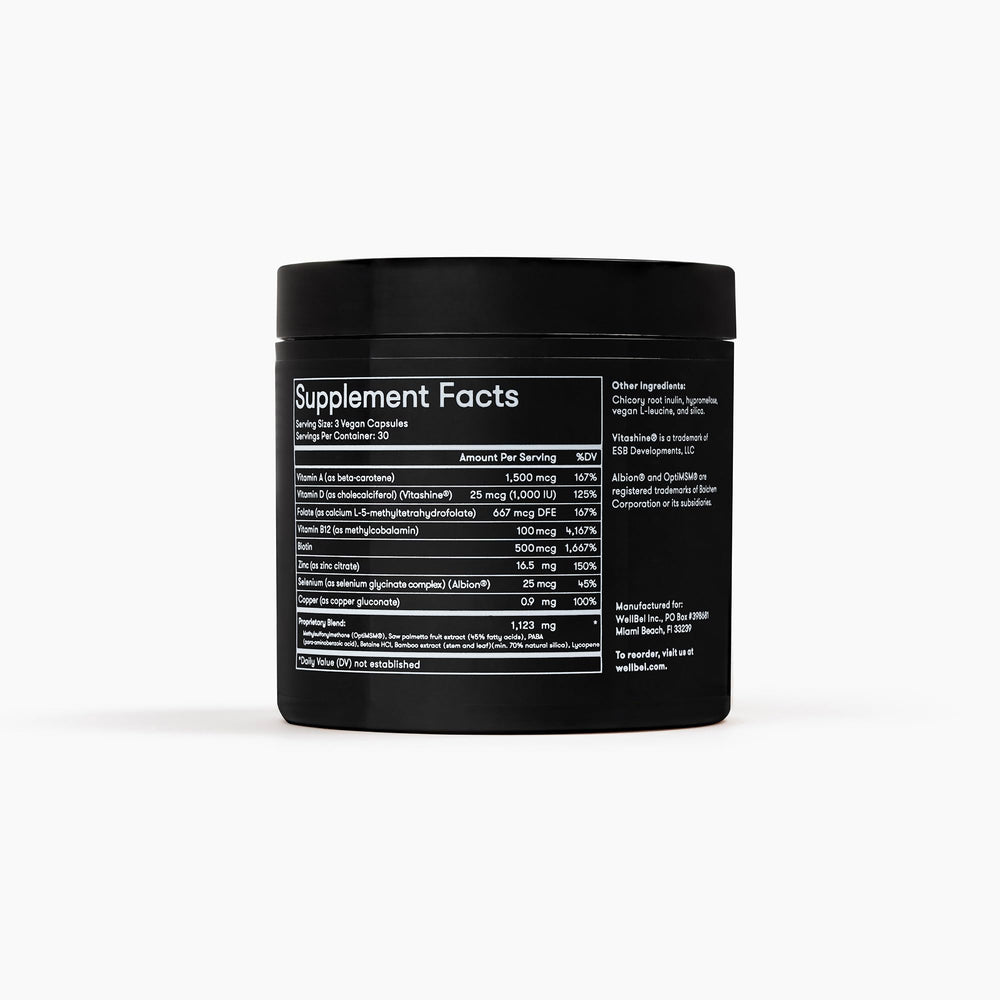 WELLBEL Men capsules closeup—odorless tasteless daily capsules.